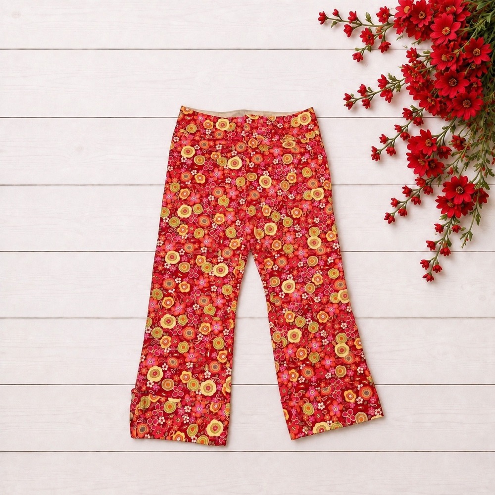 Y2k Central Falls Vintage Retro Floral Capris with Button‎ Cuffs funky dopamine